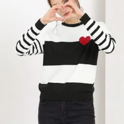 Allegra K Women's Striped Color Block Pullover Crewneck Casual Knitted Tops Sweater