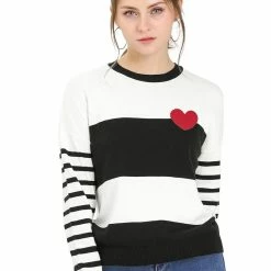 Allegra K Women's Striped Color Block Pullover Crewneck Casual Knitted Tops Sweater
