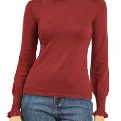 Allegra K Women's Bishop Sleeve Ruffled Collar Slim Fit Vintage Pullover Sweater