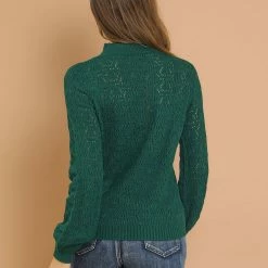 Allegra K Women's Ruffle Mock Neck Bishop Sleeve Knitted Ribbed Pullover Sweater 18 Allegra K Women's Ruffle Mock Neck Bishop Sleeve Knitted Ribbed Pullover Sweater