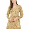 Allegra K Women's Floral V Neck Tie Waist Ruffled Hem Chiffon Long Sleeve Dress