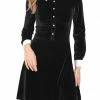 Allegra K Women's Contrast Color Half Placket Long Sleeve Fit And Flare Dress
