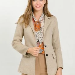 Allegra K Women's Notched Lapel Hidden Button Flap Pocket Outwear Winter Fleece Coat