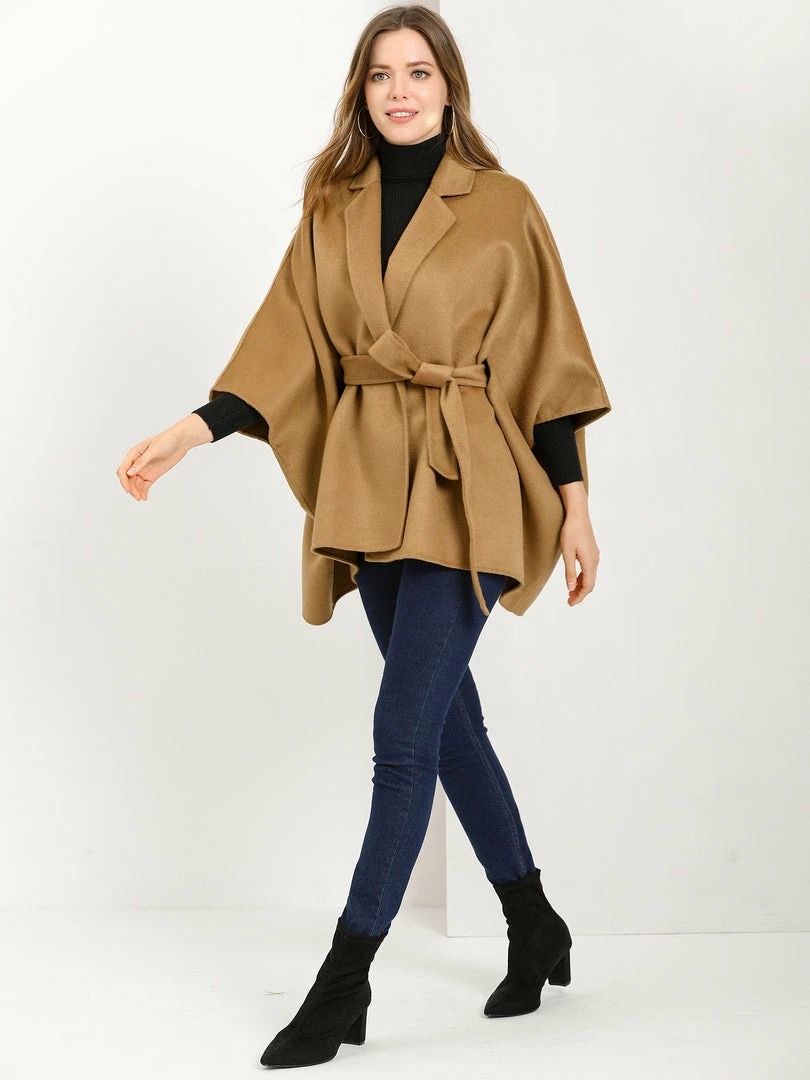 Allegra K Women's Winter Wrap Coat Notch Lapel Loose Belted Cape 5 Allegra K Women's Winter Wrap Coat Notch Lapel Loose Belted Cape