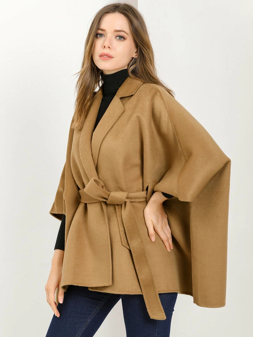 Allegra K Women's Winter Wrap Coat Notch Lapel Loose Belted Cape 6 Allegra K Women's Winter Wrap Coat Notch Lapel Loose Belted Cape