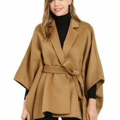 Allegra K Women's Winter Wrap Coat Notch Lapel Loose Belted Cape