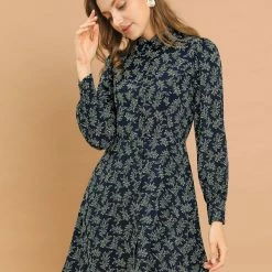 Allegra K Women‘s Floral Printed Retro Mini Peter Pan Collar Dress