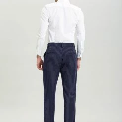 Allegra K Men's Dress Pants Slim Fit Vertical Stripes Flat Front Chino Pants Trousers