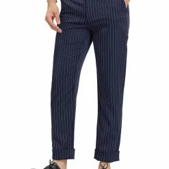 Allegra K Men's Dress Pants Slim Fit Vertical Stripes Flat Front Chino Pants Trousers