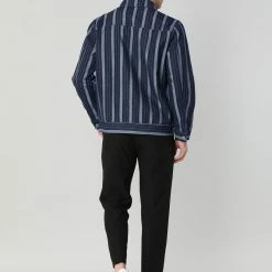 Allegra K Men's Striped Denim Jacket Button Down Jeans Trucker Jacket Outerwear