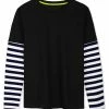 Allegra K Men's Tshirt Stripes Panel Sleeve Crewneck Striped T-Shirts Pullover