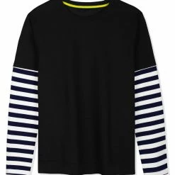 Allegra K Men's Tshirt Stripes Panel Sleeve Crewneck Striped T-Shirts Pullover