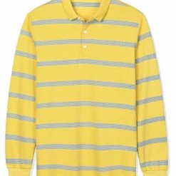 Allegra K Men's Pullover Color Block Long Sleeve Striped Golf Polo Shirts