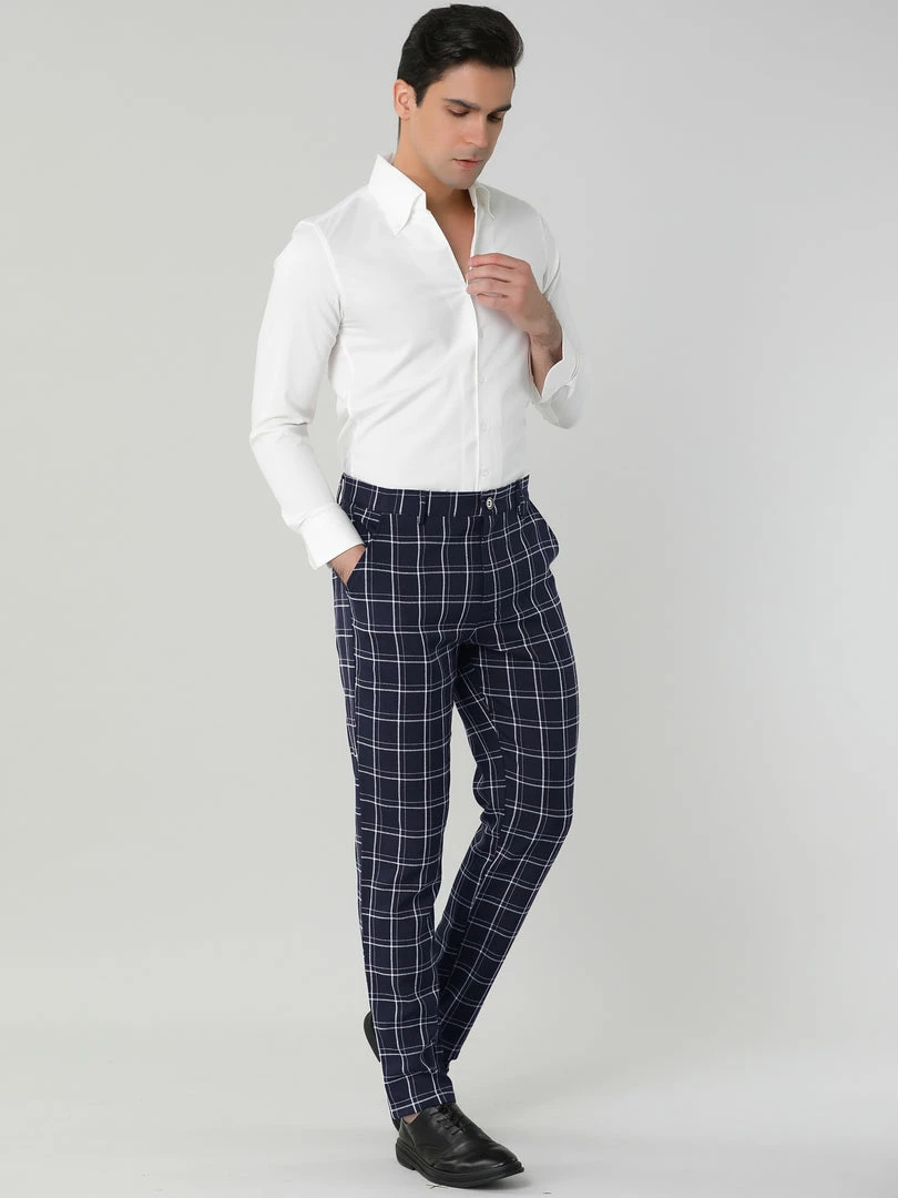 Allegra K Men's Dress Plaid Pants Slim Fit Flat Front Check Business Trouser 5 Allegra K Men's Dress Plaid Pants Slim Fit Flat Front Check Business Trouser