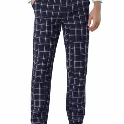 Allegra K Men's Dress Plaid Pants Slim Fit Flat Front Check Business Trouser