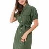 Allegra K Women's Safari Dress Collared Button Down Cotton Belted Shirtdress
