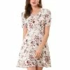 Allegra K Women's Floral Ruffle Hem V Neck A-Line Short Sleeve Chiffon Mini Dress