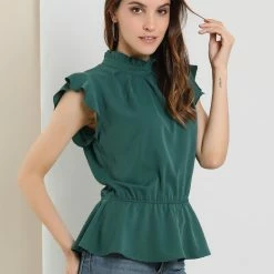 Allegra K Women's Ruffle Flutter Sleeve Pleated Frill Collar Peplum Blouse Top 29 Allegra K Women's Ruffle Flutter Sleeve Pleated Frill Collar Peplum Blouse Top