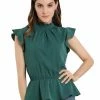 Allegra K Women's Ruffle Flutter Sleeve Pleated Frill Collar Peplum Blouse Top 1 Allegra K Women's Ruffle Flutter Sleeve Pleated Frill Collar Peplum Blouse Top