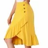 Allegra K Women's Button Decor High Waist Solid Color Asymmetrical Ruffle Skirt 1 Allegra K Women's Button Decor High Waist Solid Color Asymmetrical Ruffle Skirt