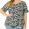 Allegra K Women's Plus Size Top Floral Print Short Sleeve Scoop Neck Summer Tunics
