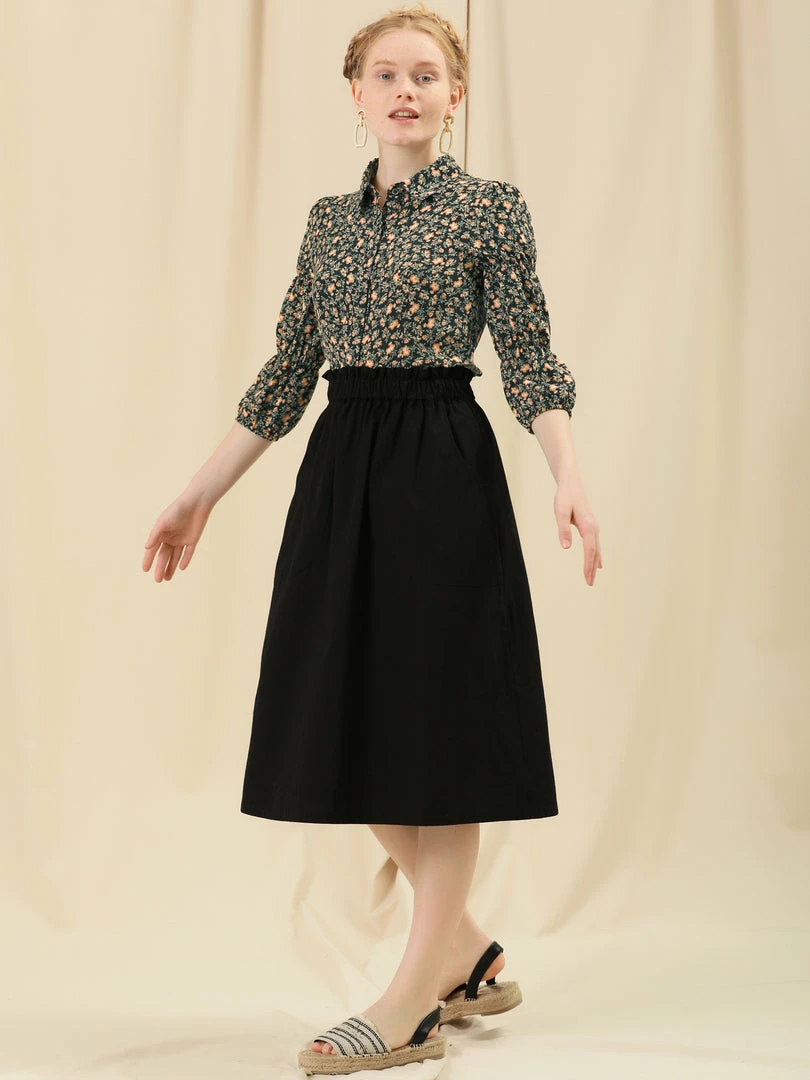 Allegra K Women's Puff 3/4 Sleeves Turndown Collar Button Up Peasant Floral Shirt 5 Allegra K Women's Puff 3/4 Sleeves Turndown Collar Button Up Peasant Floral Shirt