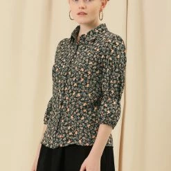 Allegra K Women's Puff 3/4 Sleeves Turndown Collar Button Up Peasant Floral Shirt 17 Allegra K Women's Puff 3/4 Sleeves Turndown Collar Button Up Peasant Floral Shirt