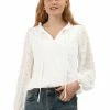 Allegra K Women's Tie Neck Floral Peasant Long Sleeve Blouse Top