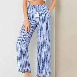 Allegra K Women's Stripe Drawstring Waist Tie Dye Wide Leg Pants 17 Allegra K Women's Stripe Drawstring Waist Tie Dye Wide Leg Pants
