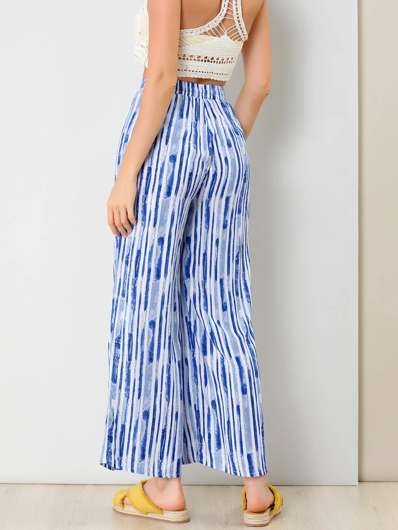 Allegra K Women's Stripe Drawstring Waist Tie Dye Wide Leg Pants 7 Allegra K Women's Stripe Drawstring Waist Tie Dye Wide Leg Pants