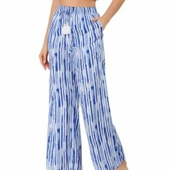 Allegra K Women's Stripe Drawstring Waist Tie Dye Wide Leg Pants