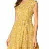 Allegra K Women's Floral Print V Neck A-Line Sleeveless Ruffle Mini Dress