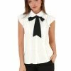 Allegra K Ruffle Short Sleeve Bow Tie Button Up Chiffon Peter Pan Collar Shirt Women 2 Allegra K Ruffle Short Sleeve Bow Tie Button Up Chiffon Peter Pan Collar Shirt Women