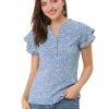 Allegra K Women's Floral Print Top Tiered Sleeve Button Down V Neck Casual Blouse