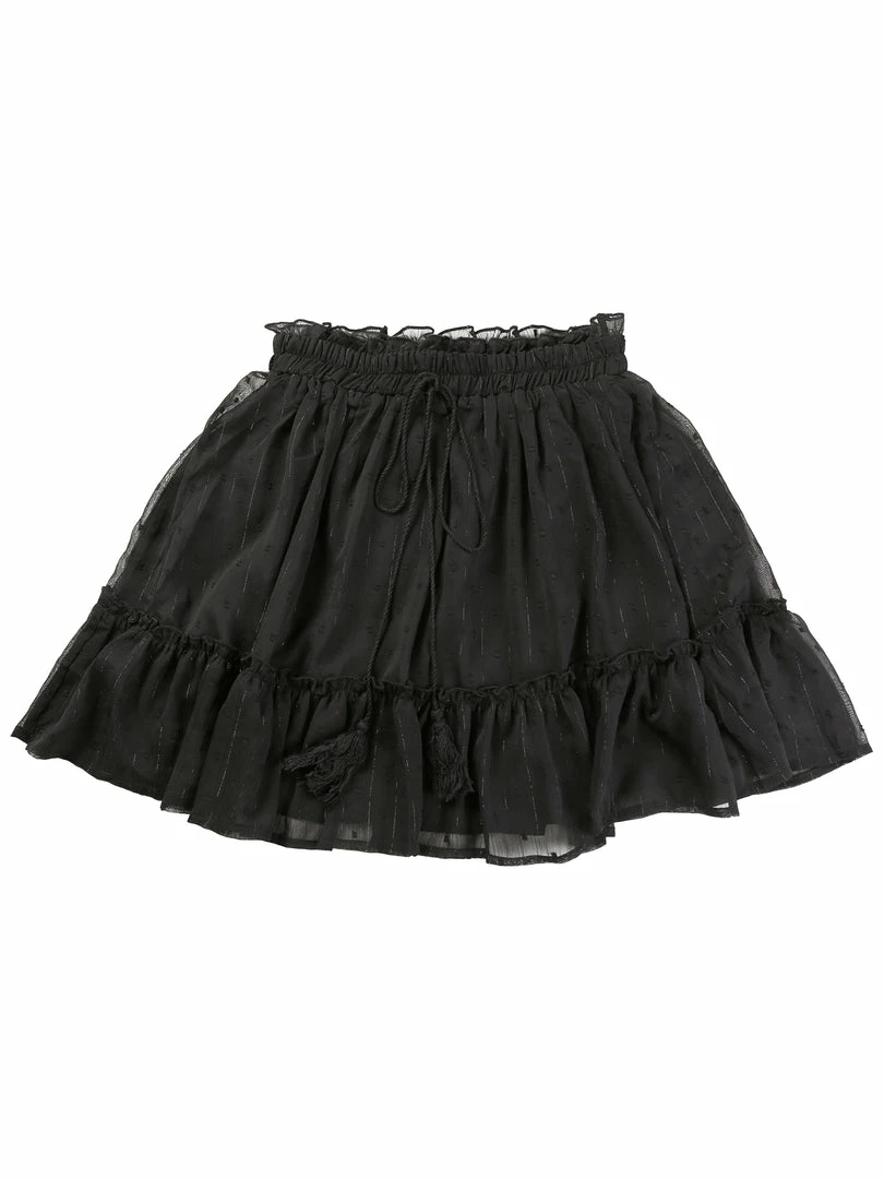 Allegra K Women's Swiss Dots Metallic Elastic Waist A-Line Layered Ruffle Mini Skirt 3 Allegra K Women's Swiss Dots Metallic Elastic Waist A-Line Layered Ruffle Mini Skirt