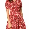 Allegra K Women's Vintage Floral Short Sleeve Camp Collar Button Up A-Line Dress 1 Allegra K Women's Vintage Floral Short Sleeve Camp Collar Button Up A-Line Dress