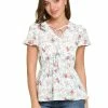 Allegra K Women's Floral Print Short Sleeves High Waist Tie Neck Peplum Top