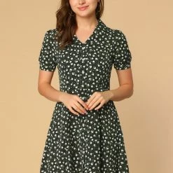 Allegra K Women's Button Front Floral Print V Neck Short Sleeve Above Knee Shirt Dress 21 Allegra K Women's Button Front Floral Print V Neck Short Sleeve Above Knee Shirt Dress