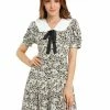 Allegra K Women's Peter Pan Collar Floral Dress Bow Tie Short Sleeve Summe Dresses 2 Allegra K Women's Peter Pan Collar Floral Dress Bow Tie Short Sleeve Summe Dresses