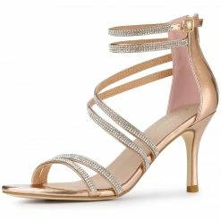 Allegra K Shoes Women's Ankle Strap Rhinestone Stiletto Heels Sandals