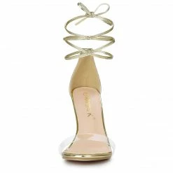 Allegra K Women's Clear Strap Stiletto Heel Lace Up Sandals Shoes