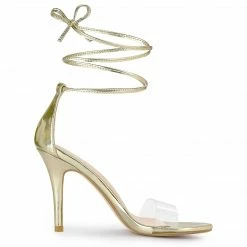 Allegra K Women's Clear Strap Stiletto Heel Lace Up Sandals Shoes