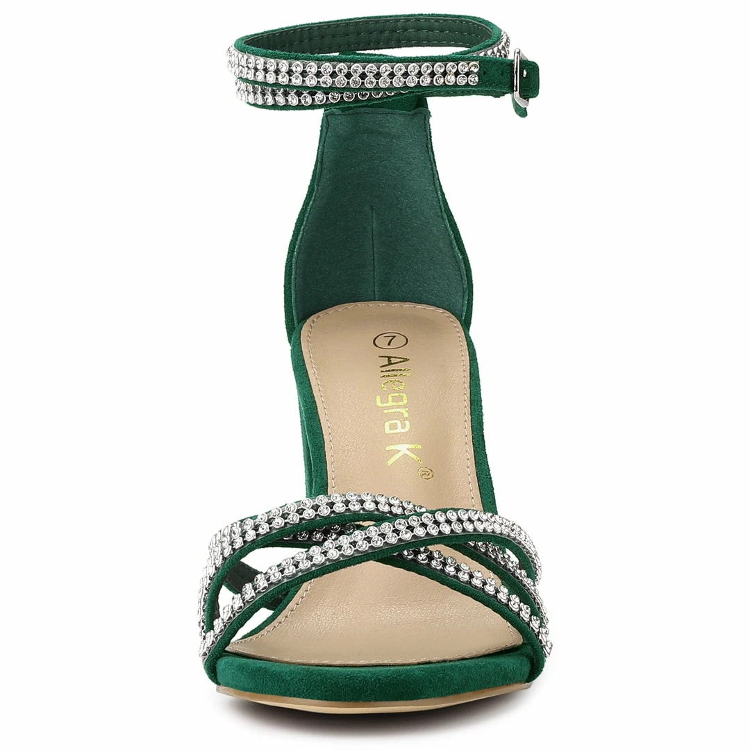 Allegra K Women's Rhinestone Ankle Strap Chunky Heel Sandals 4 Allegra K Women's Rhinestone Ankle Strap Chunky Heel Sandals