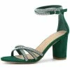 Allegra K Women's Rhinestone Ankle Strap Chunky Heel Sandals 1 Allegra K Women's Rhinestone Ankle Strap Chunky Heel Sandals