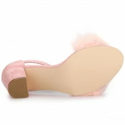 Allegra K Shoes Women's Ankle Strap Faux Fur Block Heels Sandals