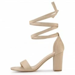 Allegra K Women's Faux Suede Chunky Heels Lace Up Sandals Shoes