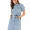 Allegra K Women's Jean Button Down Denim Belted Turndown Collar Shirtdress
