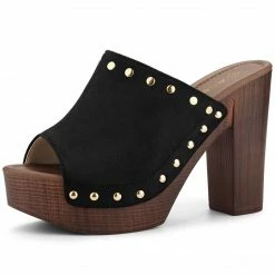 Allegra K Women's Open Toe Platform Block Heel Slides Sandals