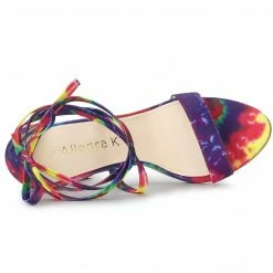 Allegra K Women's Tie Dye Lace Up Stiletto Heel Sandals