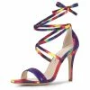 Allegra K Women's Tie Dye Lace Up Stiletto Heel Sandals
